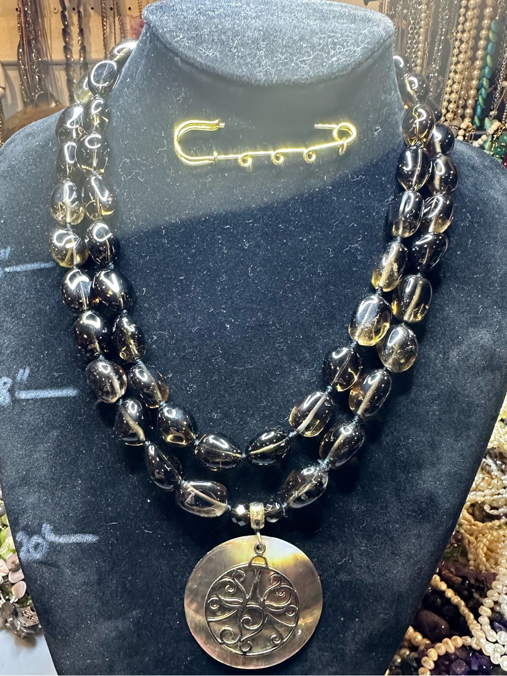 Lucas Lameth Smoky Topaz Glass Bead Statement .925 Necklace